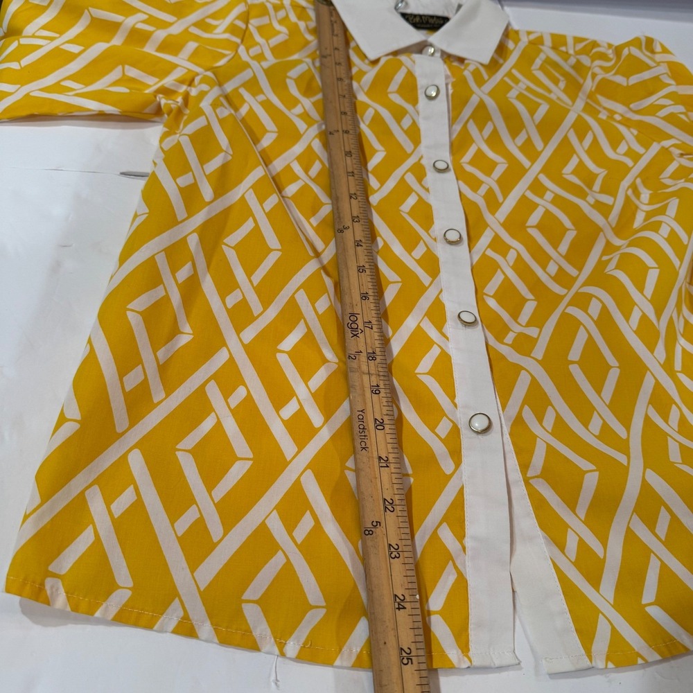 Bob Mackie Wearable Art Womens Small Yellow White Geometric Button Down Shirt - Picture 4 of 11